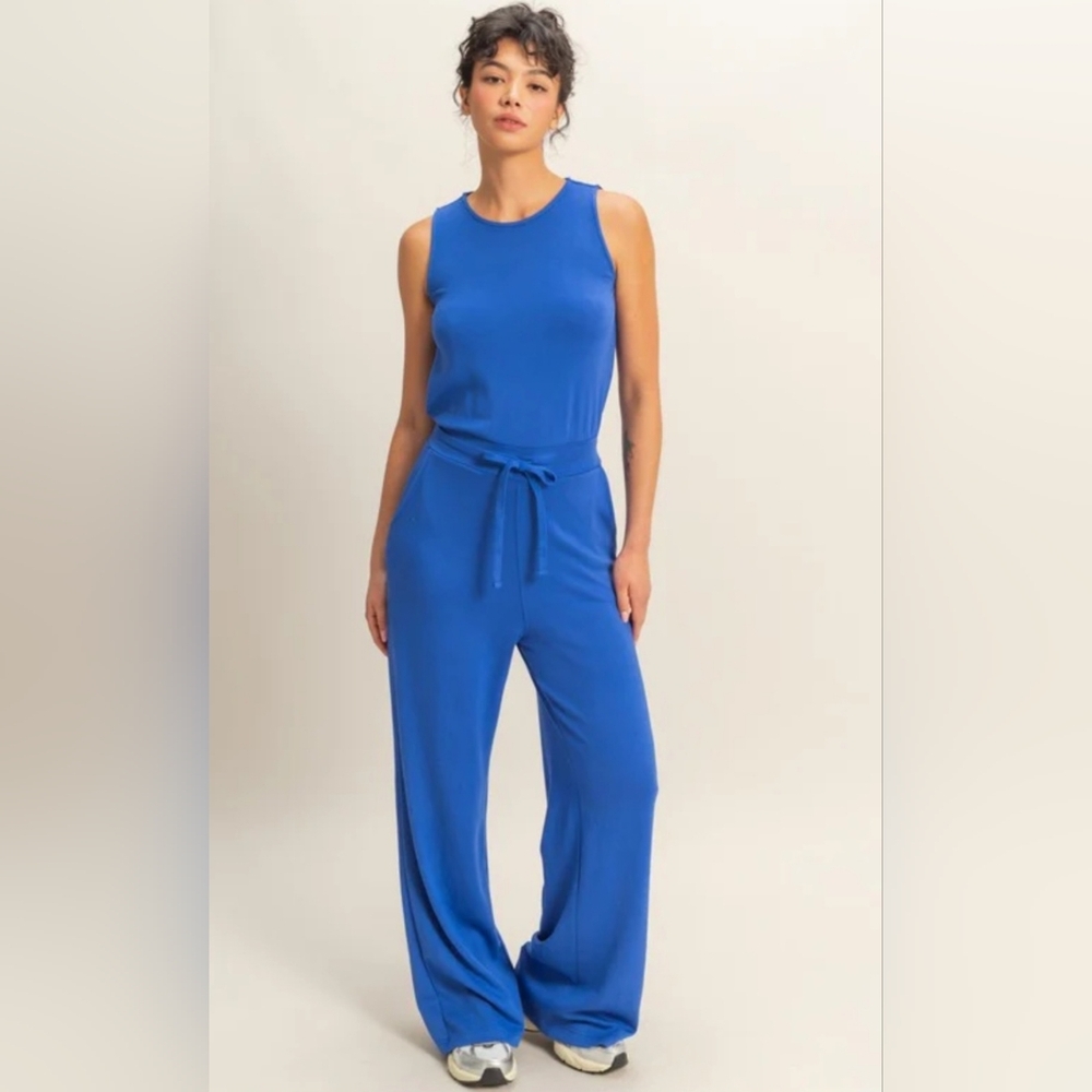 (NWOT) Royal Blue Sleeveless Jumpsuit - Picture 1 of 7